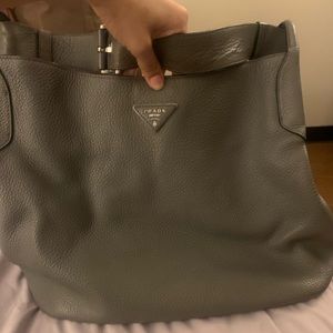 Prada Daino Leather Hobo Shoulder Bag Marmo (Grey)